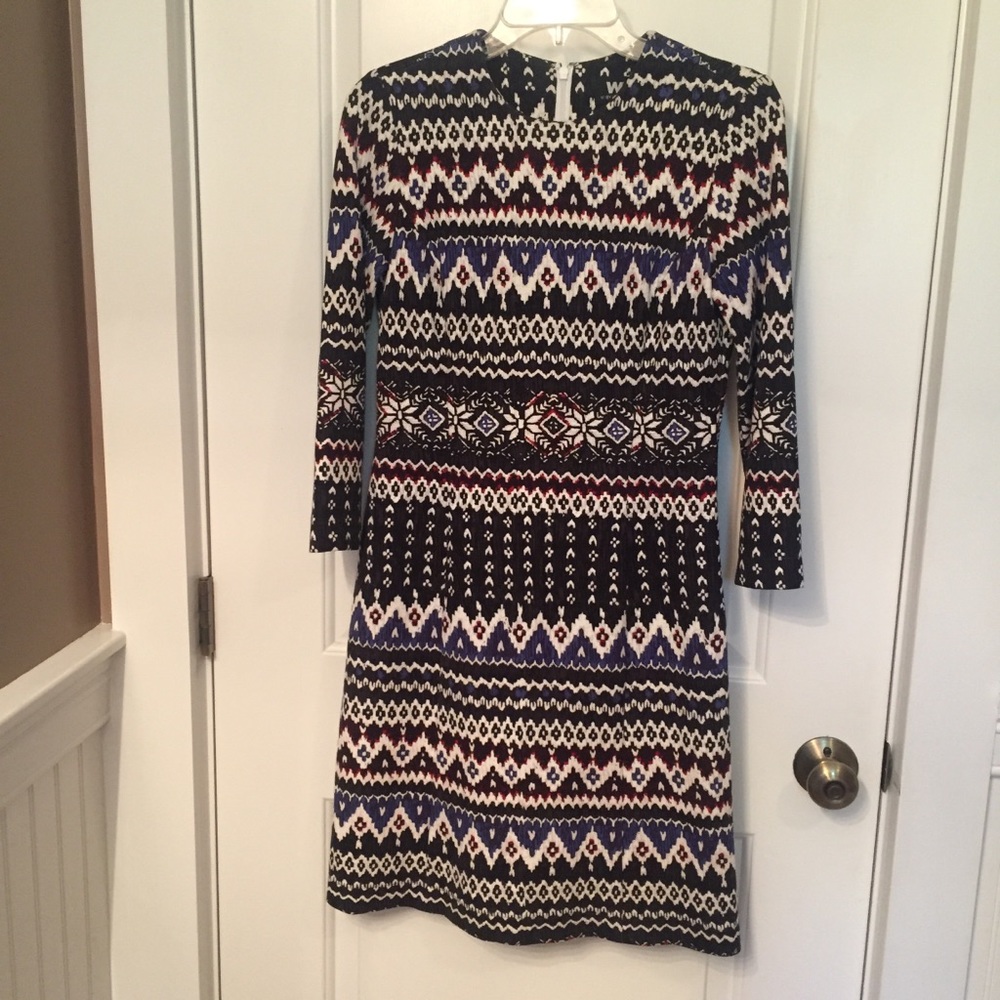 W BY WORTH DRESS SHEATH STRETCH BLACK WHITE GRAY 3/4 SLEEVE SIZE 2